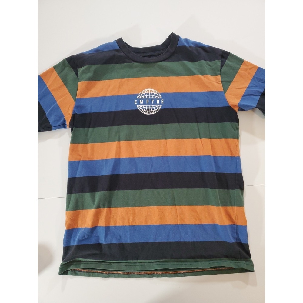 Empyre Globe Logo Striped T Shirt S Skater Streetwear Blue Orange Green Black